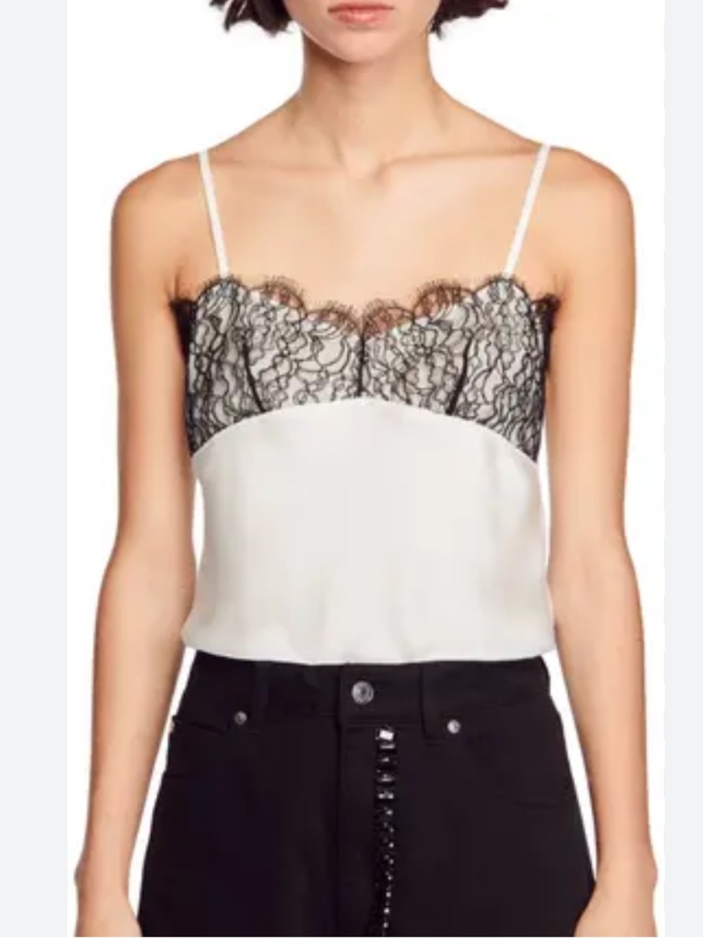 Abercrombie & Fitch White Satin Camisole with Black Lace Trim